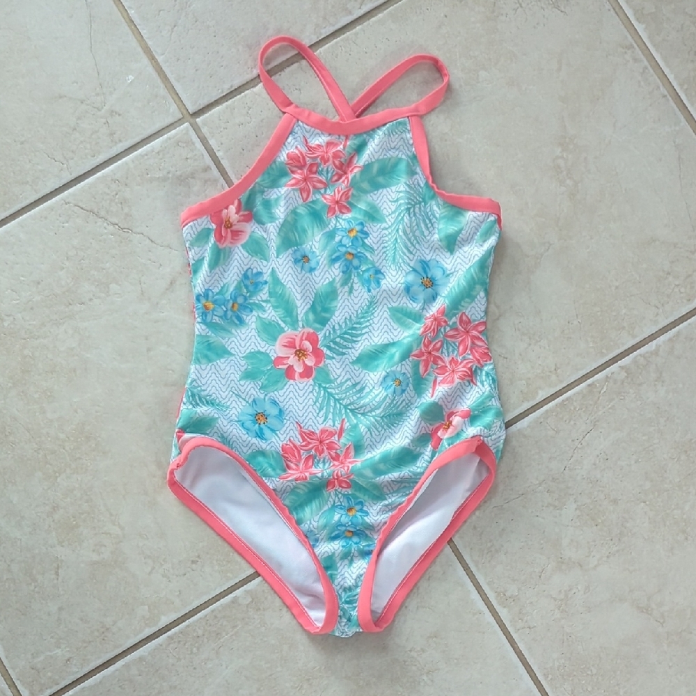 Wallflower Coral and Aqua Kids Swim One Piece  Tropical Beach HawaiGirls Size 10